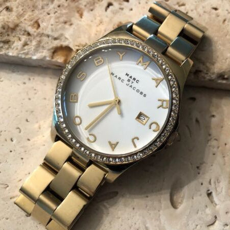  Shop Authentic Marc Jacobs Henry Diamonds White Dial Gold Steel Strap Watch for Women - MBM3045 - Luxxuri