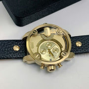 Shop Authentic Diesel Mr Daddy Gold Dial Black Leather Strap Watch For Men - DZ7363 - Luxxuri