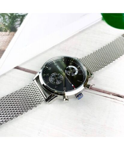  Shop Authentic Tommy Hilfiger Kane Black Dial Silver Mesh Bracelet Watch for Men - 1710402 - Luxxuri