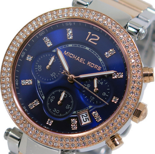  Shop Authentic Michael Kors Parker Blue Dial Two Tone Steel Strap Watch for Women - MK6141 - Luxxuri