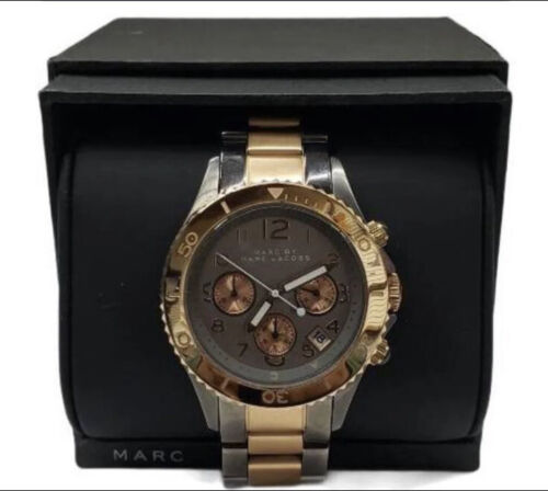  Shop Authentic Marc Jacobs Marc Chronograph Grey Dial Two Tone Steel Strap Watch for Men - MBM3157 - Luxxuri