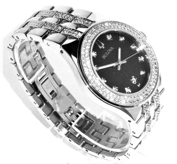  Shop Authentic Bulova Crystal Collection Black Dial Silver Steel Strap Watch for Men - 96K102 - Luxxuri