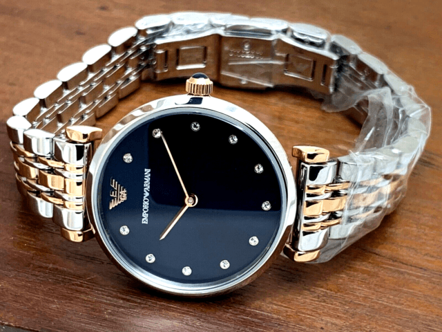  Shop Authentic Emporio Armani Gianni T Bar Crystal Blue Dial Two Tone Steel Strap Watch For Women - AR11092 - Luxxuri