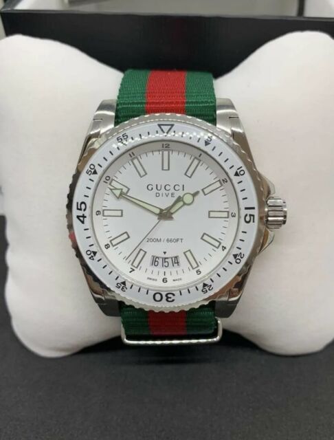  Shop Authentic Gucci Dive White Dial Red & Green Nylon Strap Watch For Men - YA136207 - Luxxuri