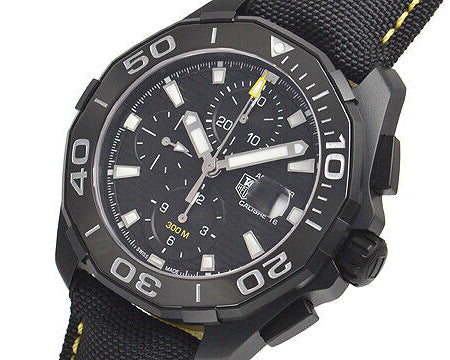 Tag Heuer Aquaracer Chronograph PVD Black Dial Black Nylon Strap Watch for Men - CAY218A.FC6361