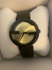  Shop Authentic Gucci Interlocking Grammy XL Gold Dial Black Steel Strap Watch for Men - YA133209 - Luxxuri