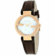  Shop Authentic Gucci G Interlocking Mother of Pearl Dial Brown Leather Strap Watch For Women - YA133516 - Luxxuri