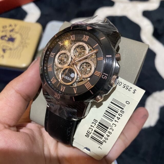  Shop Authentic Fossil Grant Sport Automatic Skeleton Black Dial Black Leather Strap Watch for Men - ME3138 - Luxxuri