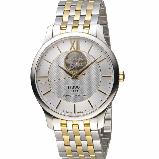  Shop Authentic Tissot Tradition Powermatic 80 Open Heart Silver Dial Two Tone Steel Strap Watch For Men - T063.907.22.038.00 - Luxxuri