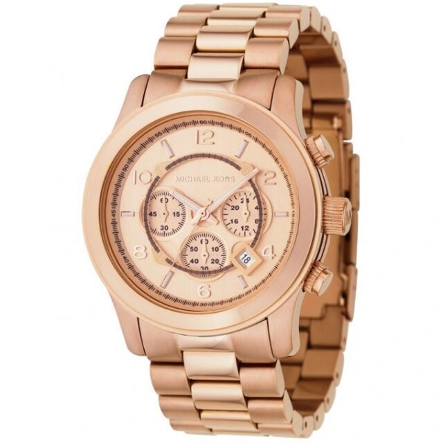  Shop Authentic Michael Kors Runway Chronograph Rose Gold Dial Rose Gold Steel Strap Watch for Men - MK8096 - Luxxuri