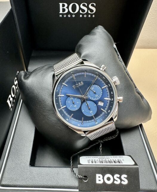  Shop Authentic Hugo Boss Gregor Chronograph Blue Dial Silver Mesh Bracelet Watch For Men - 1514052 - Luxxuri