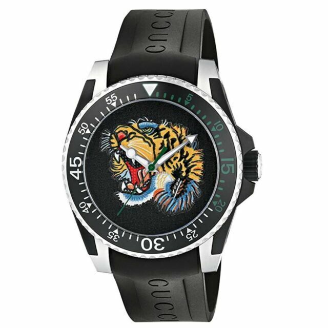  Shop Authentic Gucci Dive Tiger Black Dial Black Rubber Strap Watch For Men - YA136318 - Luxxuri