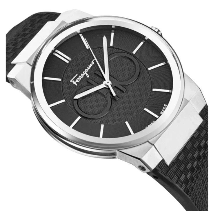  Shop Authentic Salvatore Ferragamo Sapphire Bracelet Black Dial Black Silicone Strap Watch for Men - SFHP01024 - Luxxuri