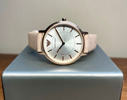  Shop Authentic Emporio Armani Classic White Dial Beige Leather Strap Watch For Women - AR11008 - Luxxuri
