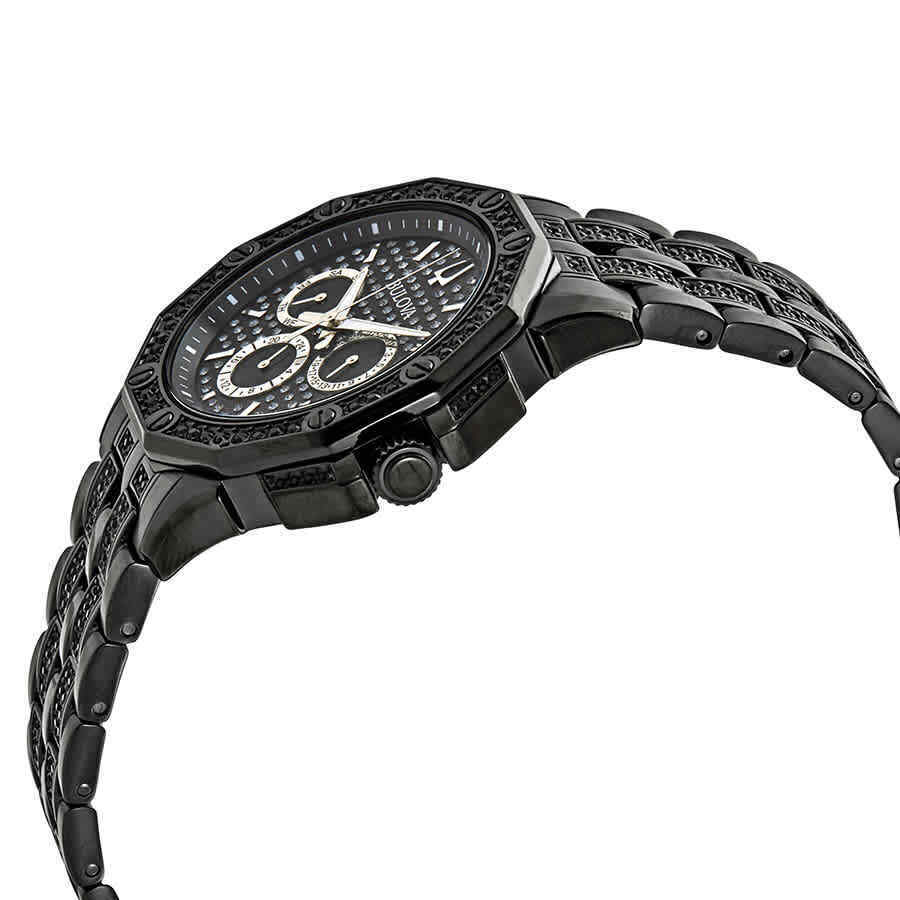  Shop Authentic Bulova Octova Chronograph Black Crystal Dial Black Steel Strap Watch for Men - 98C134 - Luxxuri
