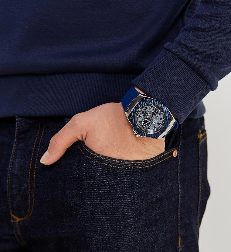  Shop Authentic Guess Legacy Grey Dial Blue Silicone Strap Watch For Men - W1049G1 - Luxxuri