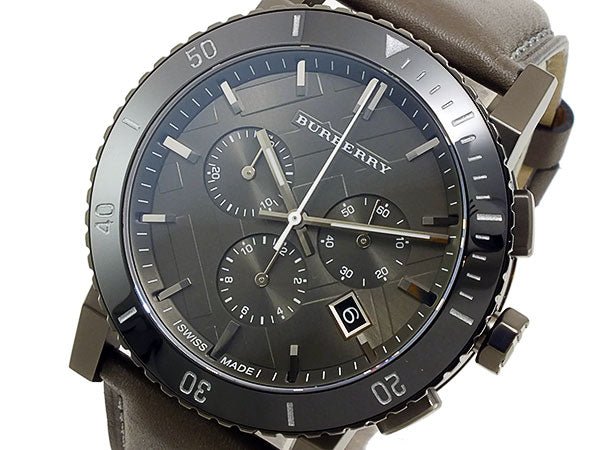 Shop Authentic Burberry The City Chronograph Ion Plated Grey Dial Grey Leather Strap Watch for Men - BU9384 - Luxxuri