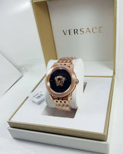 Shop Authentic Versace Palazzo Empire Black Dial Rose Gold Steel Strap Watch for Men - VERD00718 - Luxxuri