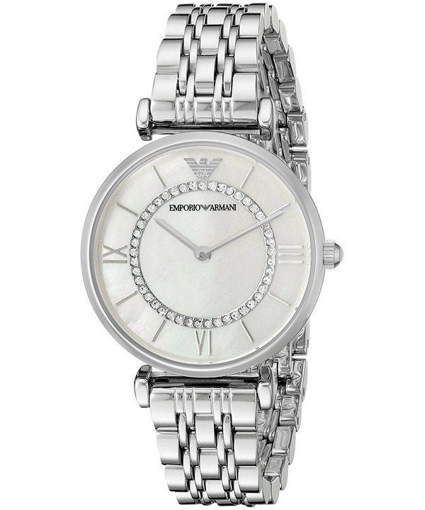  Shop Authentic Emporio Armani Gianni T-Bar Mother of Pearl Dial Silver Stainless Steel Watch For Women - AR1908 - Luxxuri