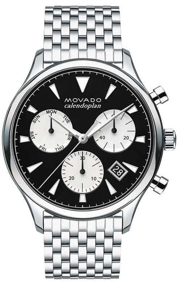  Shop Authentic Movado Heritage Calendoplan Chronograph Black Dial Silver Steel Strap Watch for Men - 3650014 - Luxxuri