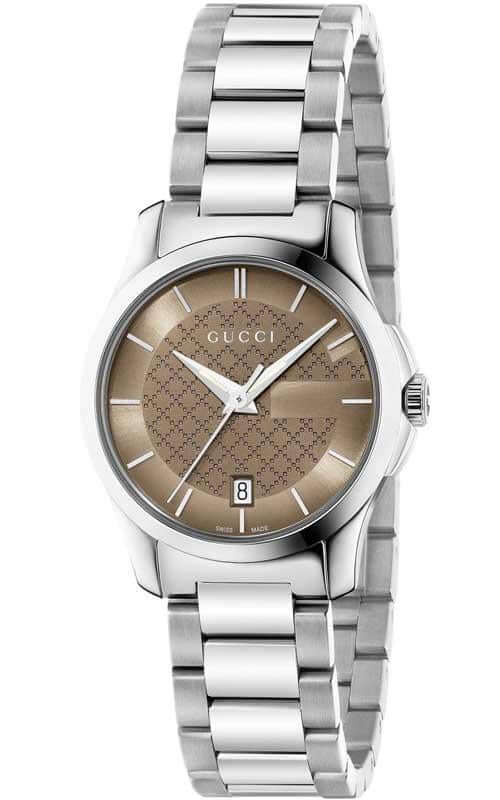  Shop Authentic Gucci G Timeless Brown Dial Silver Steel Strap Watch For Women - YA126526 - Luxxuri