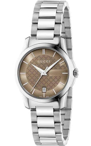  Shop Authentic Gucci G Timeless Brown Dial Silver Steel Strap Watch For Women - YA126526 - Luxxuri