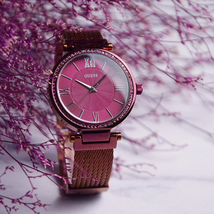  Shop Authentic Guess Soho Pink Dial Pink Mesh Bracelet Watch For Women - W0638L6 - Luxxuri