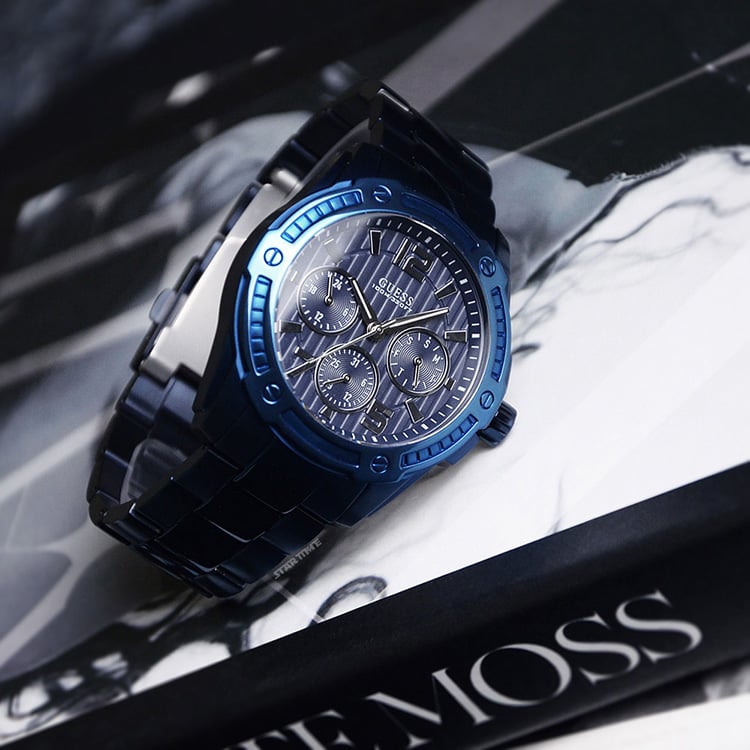  Shop Authentic Guess Flagship Chronograph Blue Dial Blue Steel Strap Watch for Men - W0601G2 - Luxxuri
