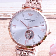  Shop Authentic Emporio Armani Gianni T-Bar Silver Dial Rose Gold Steel Strap Watch For Women - AR60023 - Luxxuri