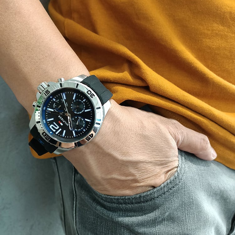  Shop Authentic Tommy Hilfiger Sport Multifunction Black Dial Black Rubber Strap Watch for Men - 1791143 - Luxxuri