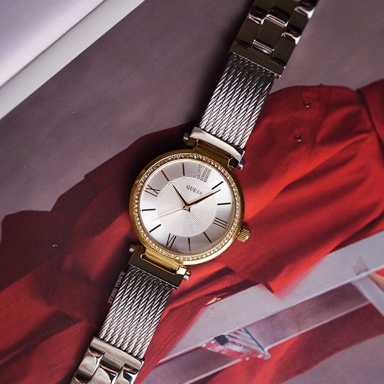  Shop Authentic Guess Soho Diamonds Silver Dial Silver Mesh Bracelet Watch for Women - W0638L7 - Luxxuri