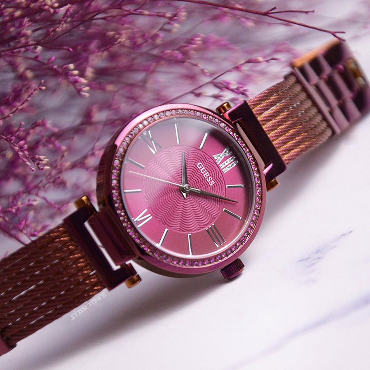  Shop Authentic Guess Soho Pink Dial Pink Mesh Bracelet Watch For Women - W0638L6 - Luxxuri