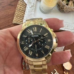  Shop Authentic Fossil Grant Chronograph Black Dial Gold Steel Strap Watch for Men - FS4815 - Luxxuri
