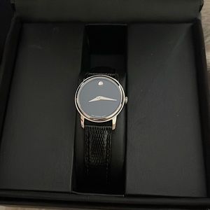 Shop Authentic Movado Museum Black Dial Black Leather Strap Watch For Women - 2100004 - Luxxuri