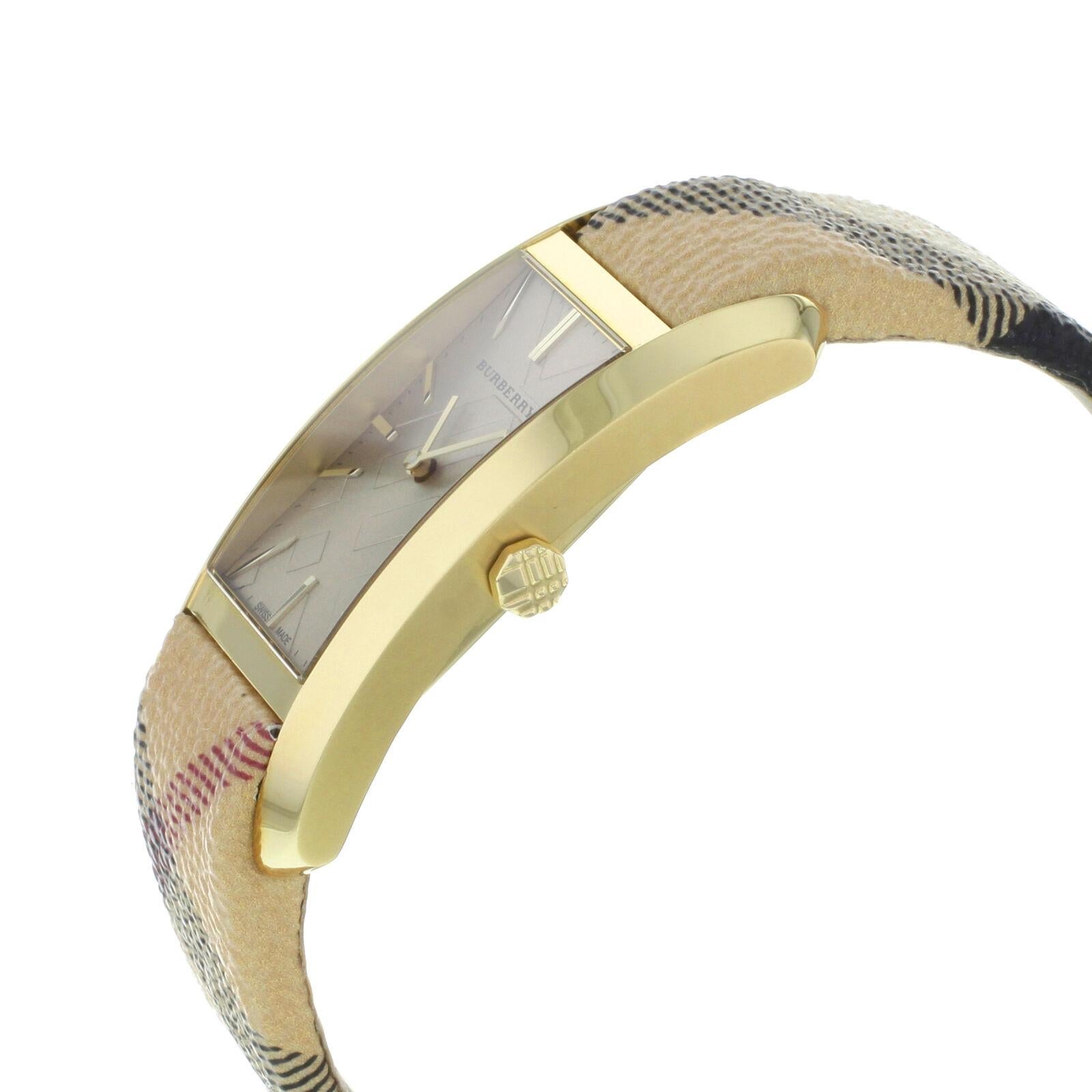  Shop Authentic Burberry Pioneer Champagne Dial Haymarket Beige Leather Strap Watch for Women - BU9407 - Luxxuri