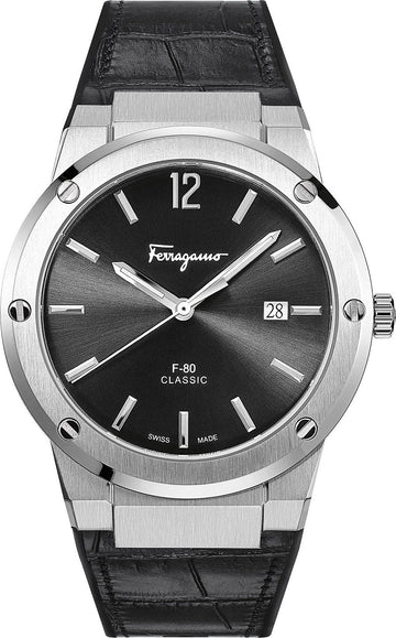  Shop Authentic Salvatore Ferragamo F-80 Classic Black Dial Black Leather Strap  Watch for Men - SFDT00219 - Luxxuri