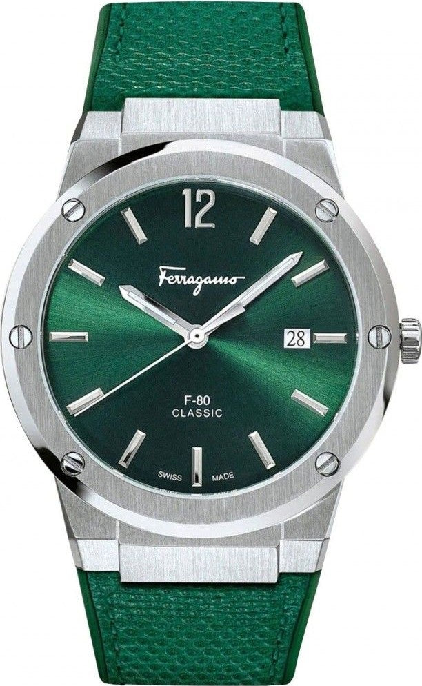  Shop Authentic Salvatore Ferragamo F-80 Classic Green Dial Green Leather Strap Watch for Men - SFDT00519 - Luxxuri