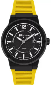  Shop Authentic Salvatore Ferragamo F-80 Classic Black Dial Yellow Rubber Strap Watch for Men - SFHY01522 - Luxxuri