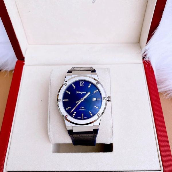  Shop Authentic Salvatore Ferragamo F-80 Classic Blue Dial Blue Leather Strap Watch for Men - SFDT00319 - Luxxuri
