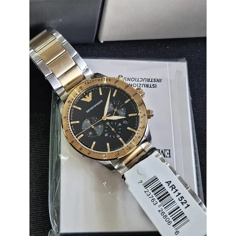  Shop Authentic Emporio Armani Analog Chronograph Black Dial Two Tone Steel Strap Watch For Men - AR11521 - Luxxuri