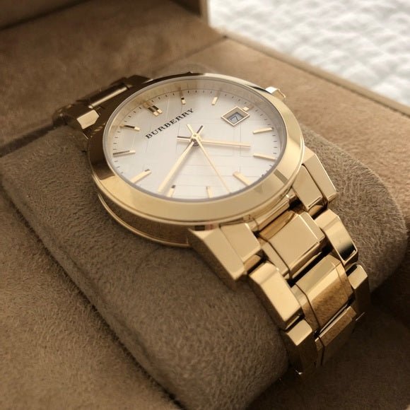  Shop Authentic Burberry The City White Dial Gold Steel Strap Watch for Women - BU9103 - Luxxuri