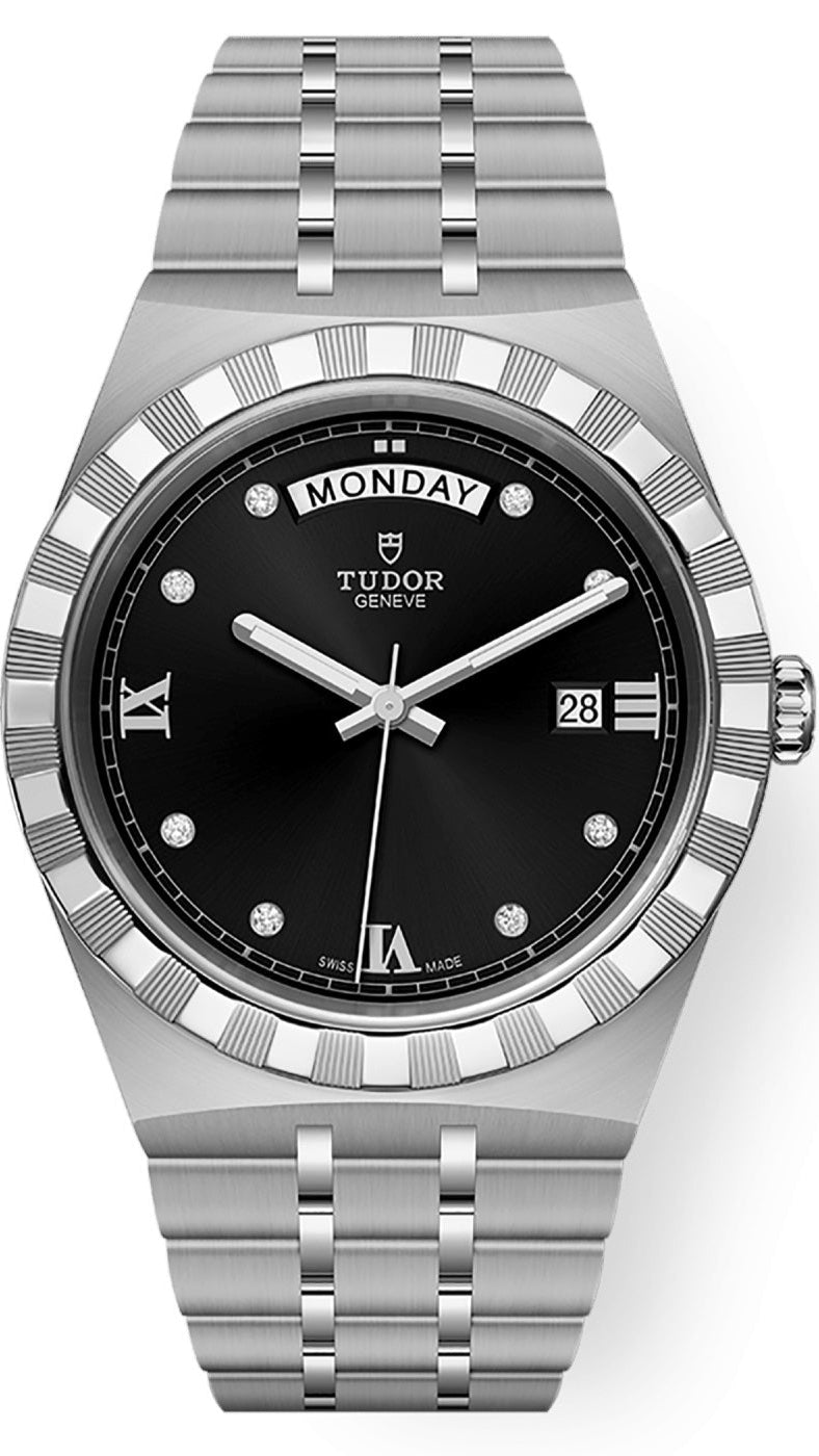  Shop Authentic Tudor Royal Automatic Diamonds Black Dial Silver Steel Strap Watch for Men - M28600-0004 - Luxxuri