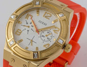  Shop Authentic Guess Jet Setter Golden Dial Orange Rubber Watch For Women - W0564L2 - Luxxuri