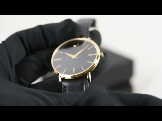  Shop Authentic Movado Ultra Slim Black Dial Black Leather Strap Watch For Men - 0607087 - Luxxuri