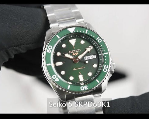  Shop Authentic Seiko 5 Sports Automatic Analog Green Dial Silver Steel Strap Watch For Men - SRPD63K1 - Luxxuri