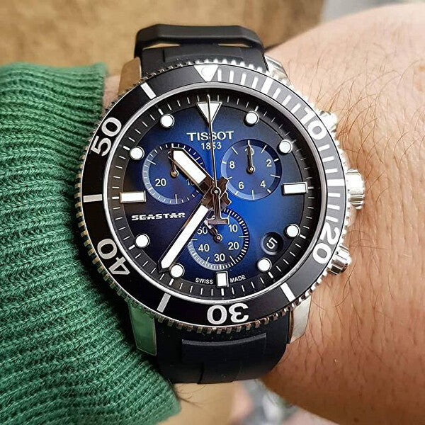  Shop Authentic Tissot Seastar 1000 Chronograph Blue Dial Black Rubber Strap Watch For Men - T120.417.17.041.00 - Luxxuri