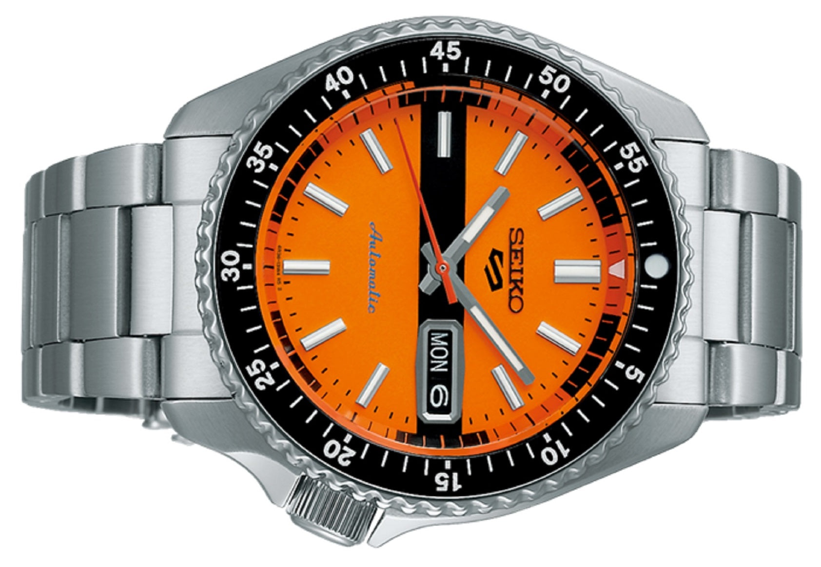  Shop Authentic Seiko 5 Sports Double Hurricane Retro Orange Dial Silver Steel Strap Watch For Men - SRPK11K1 - Luxxuri