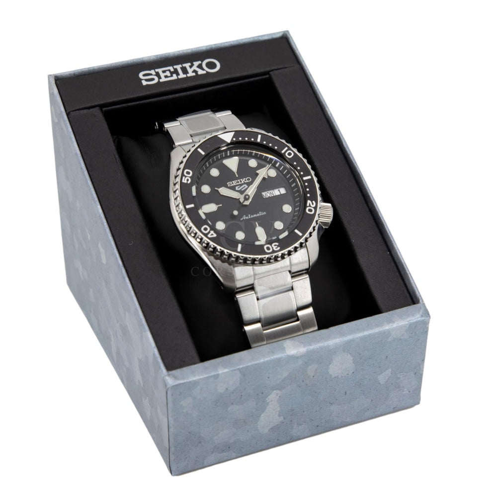  Shop Authentic Seiko 5 Sports Automatic Day Date Black Dial Silver Steel Strap Watch for Men - SRPD55K1 - Luxxuri