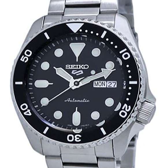  Shop Authentic Seiko 5 Sports Automatic Day Date Black Dial Silver Steel Strap Watch for Men - SRPD55K1 - Luxxuri