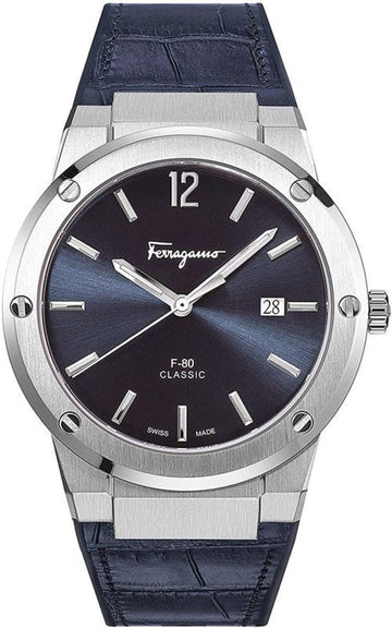  Shop Authentic Salvatore Ferragamo F-80 Classic Blue Dial Blue Leather Strap Watch for Men - SFDT00319 - Luxxuri